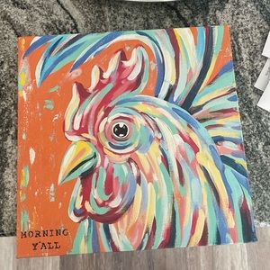 Chicken picture on canvas.  12 x 12 inches